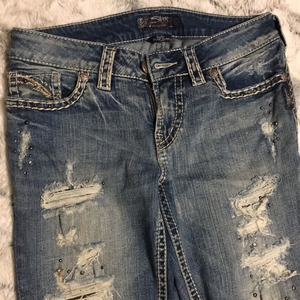 Silver 28X31 Suki flap slim jean